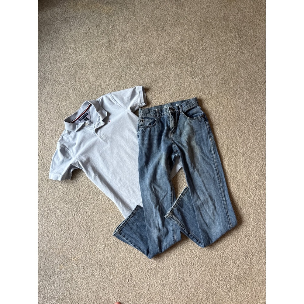 Tommy Hilfiger Boys Polo Shirt & Childrens Place Slim Bootcut Jeans Outfit Set